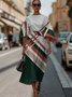 Regular Fit Casual Geometric Crew Neck Dolman Sleeve Dress With Belt