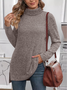 Women's Long Sleeve T-shirt Spring/Fall Fuchsia Plain Split Joint Turtleneck Daily Going Out Vintage Top