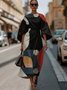 Dolman Sleeve Regular Fit Street Crew Neck Geometric Dress With Belt