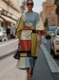 Dolman Sleeve Crew Neck Gradient Pattern Vintage Dress With Belt