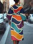 Dolman Sleeve Regular Fit Street Crew Neck Geometric Dress With Belt