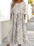 Women's Round Neck Printed Dress Is Fashionable And Elegant With A Loose Swing Style