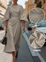 Regular Fit Dolman Sleeve Street Crew Neck Dress With Belt