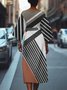 Regular Fit Casual Geometric Crew Neck Dolman Sleeve Dress With Belt