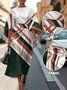 Regular Fit Casual Geometric Crew Neck Dolman Sleeve Dress With Belt