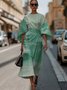 Geometric Street Crew Neck Regular Fit Dolman Sleeve Dress With Belt
