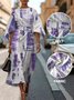 Geometric Street Crew Neck Regular Fit Dolman Sleeve Dress With Belt