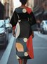 Dolman Sleeve Regular Fit Street Crew Neck Geometric Dress With Belt
