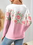 Women's Long Sleeve T-shirt Spring/Fall Pink Floral Printing Jersey Crew Neck Daily Going Out Casual Top