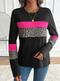 Women's Long Sleeve T-shirt Spring/Fall Black Leopard Printing Jersey Crew Neck Daily Going Out Casual Top