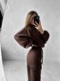 Women's Solid Color Sports Casual Sweatshirt Suit Fashionable Loose Long Sleeve Style