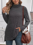 Women's Long Sleeve T-shirt Spring/Fall Fuchsia Plain Split Joint Turtleneck Daily Going Out Vintage Top