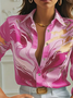 Women's Long Sleeve Shirt Spring/Fall Pink Abstract Buckle Shirt Collar Regular Sleeve Daily Going Out Casual Top