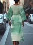 Geometric Street Crew Neck Regular Fit Dolman Sleeve Dress With Belt