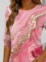 Women's Long Sleeve T-shirt Spring/Fall Pink Abstract Printing Jersey Crew Neck Daily Going Out Casual Top