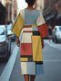 Dolman Sleeve Crew Neck Gradient Pattern Vintage Dress With Belt