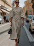 Regular Fit Dolman Sleeve Street Crew Neck Dress With Belt