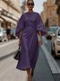 Regular Fit Dolman Sleeve Street Crew Neck Dress With Belt