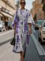 Geometric Street Crew Neck Regular Fit Dolman Sleeve Dress With Belt