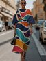 Dolman Sleeve Regular Fit Street Crew Neck Geometric Dress With Belt