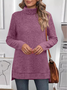 Women's Long Sleeve T-shirt Spring/Fall Fuchsia Plain Split Joint Turtleneck Daily Going Out Vintage Top
