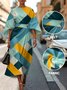 Dolman Sleeve Crew Neck Gradient Pattern Vintage Dress With Belt