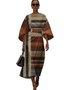 Dolman Sleeve Crew Neck Gradient Pattern Vintage Dress With Belt
