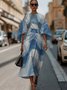 Geometric Street Crew Neck Regular Fit Dolman Sleeve Dress With Belt