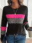 Women's Long Sleeve T-shirt Spring/Fall Black Leopard Printing Jersey Crew Neck Daily Going Out Casual Top