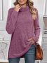 Women's Long Sleeve T-shirt Spring/Fall Fuchsia Plain Split Joint Turtleneck Daily Going Out Vintage Top