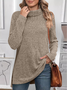 Women's Long Sleeve T-shirt Spring/Fall Fuchsia Plain Split Joint Turtleneck Daily Going Out Vintage Top
