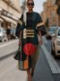 Geometric Street Crew Neck Regular Fit Dolman Sleeve Dress With Belt