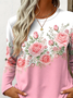 Women's Long Sleeve T-shirt Spring/Fall Pink Floral Printing Jersey Crew Neck Daily Going Out Casual Top