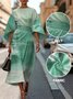 Geometric Street Crew Neck Regular Fit Dolman Sleeve Dress With Belt