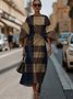 Dolman Sleeve Crew Neck Gradient Pattern Vintage Dress With Belt