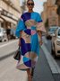 Dolman Sleeve Regular Fit Street Crew Neck Geometric Dress With Belt