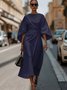Regular Fit Dolman Sleeve Street Crew Neck Dress With Belt