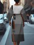 Regular Fit Casual Geometric Crew Neck Dolman Sleeve Dress With Belt