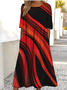 Women's Round Neck Abstract Line Print Dress Fashionable And Elegant Loose Style