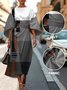 Regular Fit Casual Geometric Crew Neck Dolman Sleeve Dress With Belt