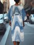 Geometric Street Crew Neck Regular Fit Dolman Sleeve Dress With Belt