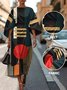 Geometric Street Crew Neck Regular Fit Dolman Sleeve Dress With Belt
