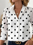 Women's Long Sleeve Shirt Spring/Fall White Polka Dots Buckle Shirt Collar Regular Sleeve Daily Going Out Casual Top