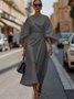 Regular Fit Dolman Sleeve Street Crew Neck Dress With Belt