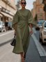 Regular Fit Dolman Sleeve Street Crew Neck Dress With Belt