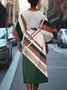 Regular Fit Casual Geometric Crew Neck Dolman Sleeve Dress With Belt