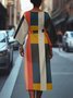 Dolman Sleeve Crew Neck Gradient Pattern Vintage Dress With Belt