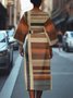 Dolman Sleeve Crew Neck Gradient Pattern Vintage Dress With Belt