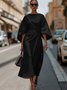 Regular Fit Dolman Sleeve Street Crew Neck Dress With Belt