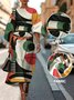 Dolman Sleeve Crew Neck Gradient Pattern Vintage Dress With Belt